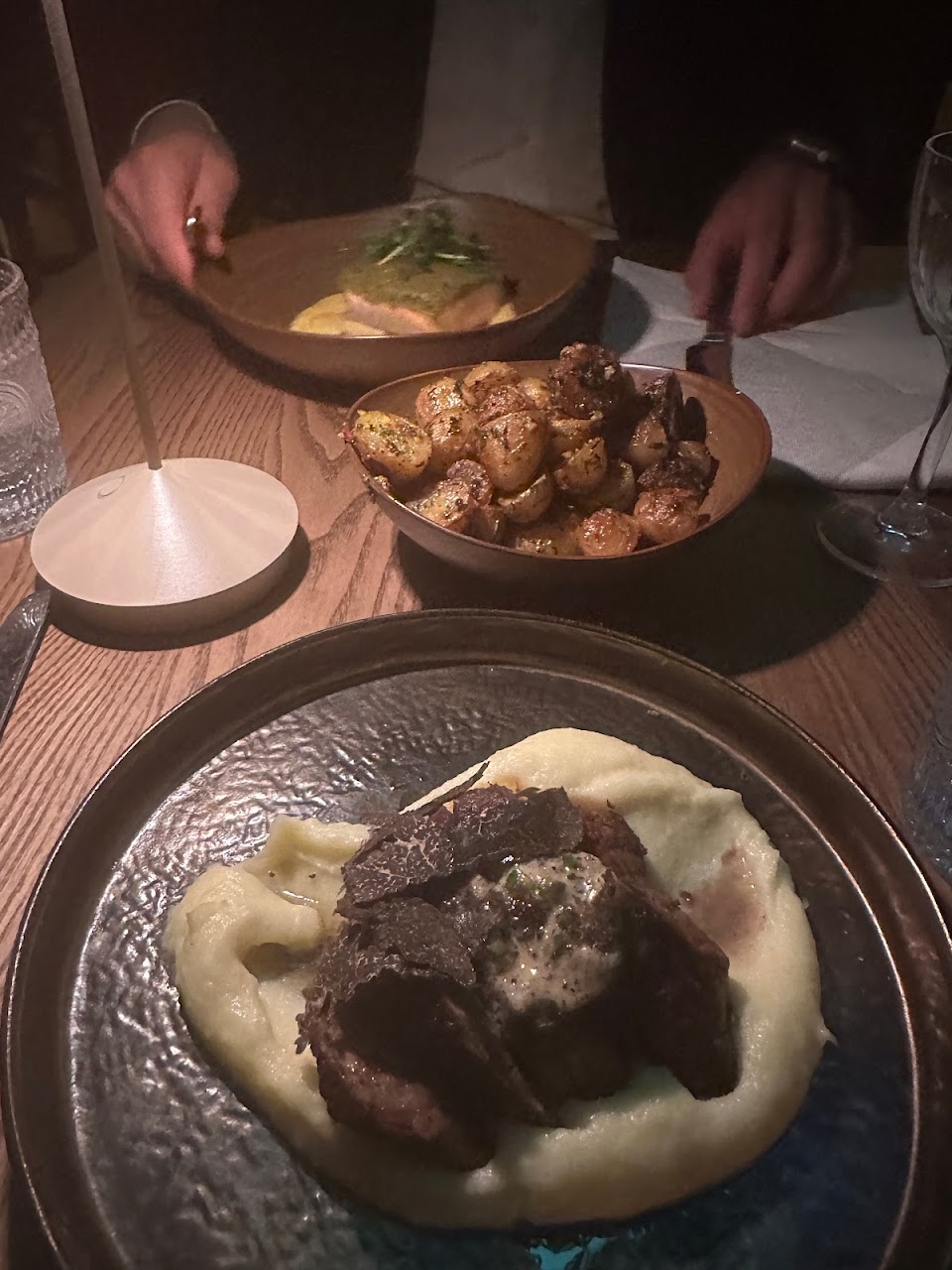 Petite filet with pomme puree and roasted potatoes